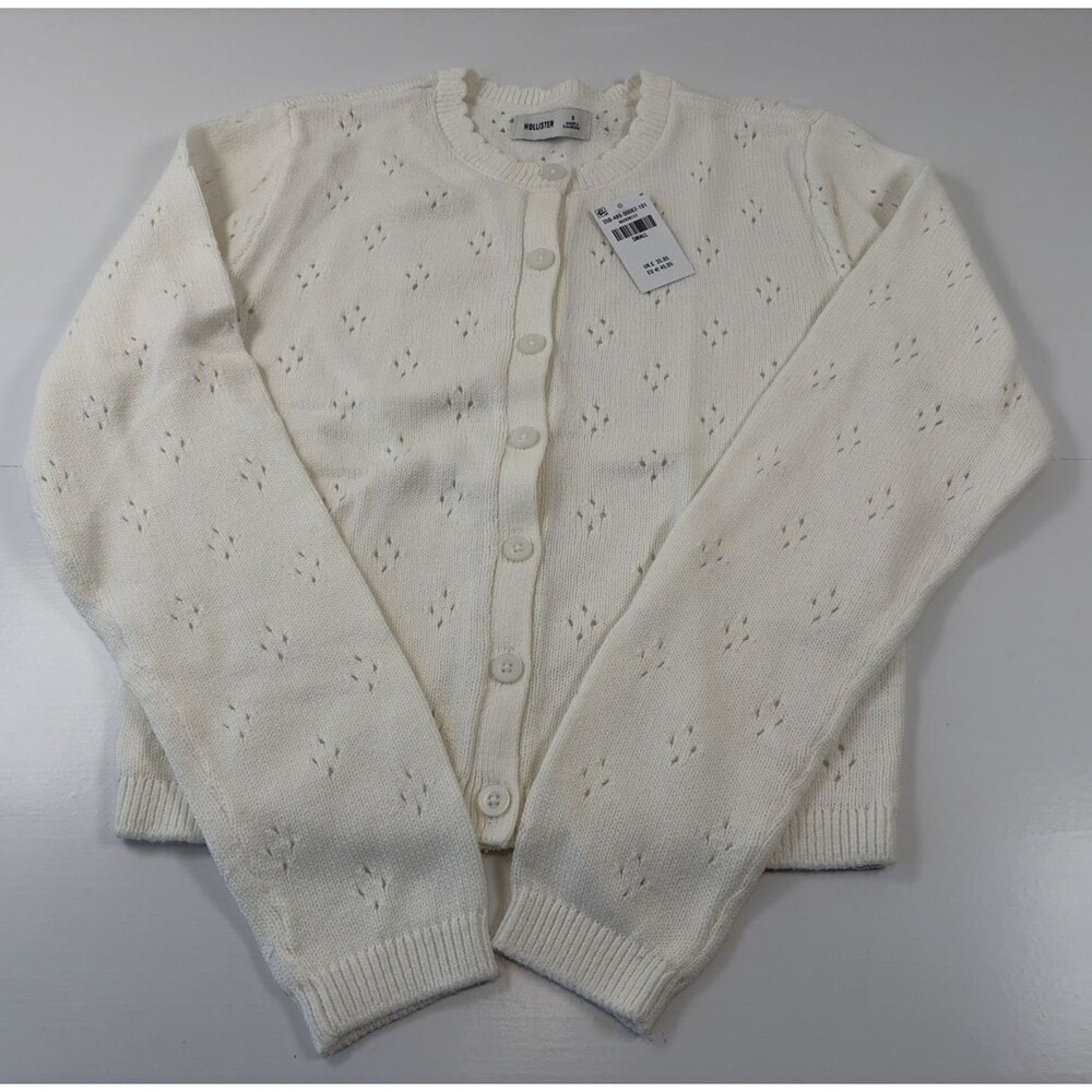 Hollister Off White Cardigan Sweater Soft Preppy Button Front Size Small